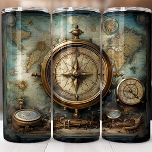 Tesoros del Viejo Mundo: Mapa antiguo y brújula, envoltorio para vaso de 20 oz imagen 10