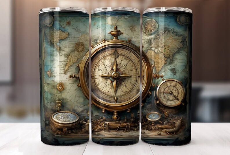 Tesoros del Viejo Mundo: Mapa antiguo y brújula, envoltorio para vaso de 20 oz imagen 10