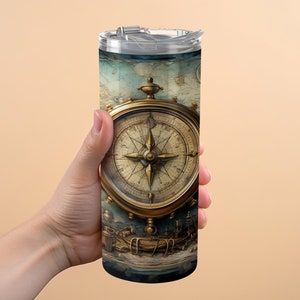 Tesoros del Viejo Mundo: Mapa antiguo y brújula, envoltorio para vaso de 20 oz imagen 3