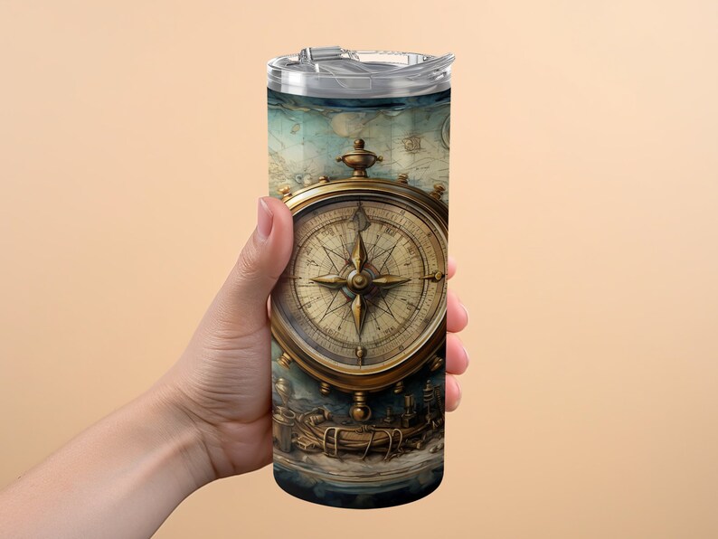 Tesoros del Viejo Mundo: Mapa antiguo y brújula, envoltorio para vaso de 20 oz imagen 3