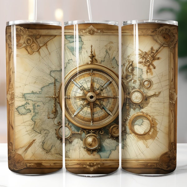 Age of Exploration: Detailed Ancient Map and Landmarks Tumbler Design 20oz