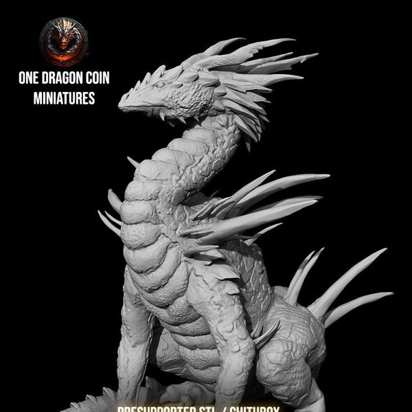 Naganth, Frost-Schlangendrache | 104mm | CR10 inkl. Stat Sheets und Maps [EN] | 3D gedruckte Tabletop Fantasy Miniatur | One Dragon Coin