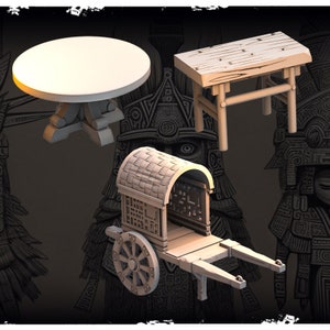 Oude Marktset 1 | Schaal van 32 mm | Accessoires voor rollenspellen | terrein | TTRPG-prop | 3D-geprinte tafelbladfantasieminiaturen | Mojibake