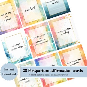 20 afirmaciones posparto imprimibles - Pensamientos poderosos para mamás primerizas