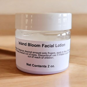 Island Bloom Face Lotion | Rose, Coconut & Vanilla Scented Facial Moisturizer | Rosehip + Jojoba | 2oz Handmade Skincare
