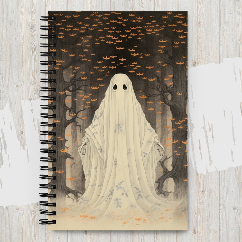 Halloween Notebook | Spiral Notebook with Ghost Graphic |  Spooky Ghost Planner | Halloween Gift for Scheduling the Holidays
