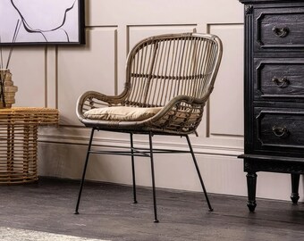 dinning wicker chair - rattan armchair - boho rattan chair - outdoor furniture - desk chair - woven rattan chair