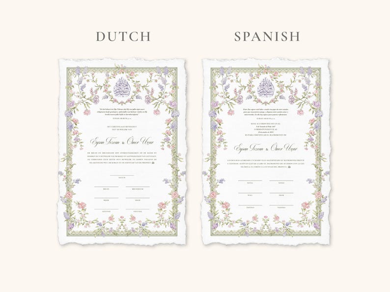 A4 Nikkah Certificate Pastel Floral | Dini Nikah Belgesi Akdi Hatıra | Islamic Marriage Contract Wedding Muslim Keepsake image 12