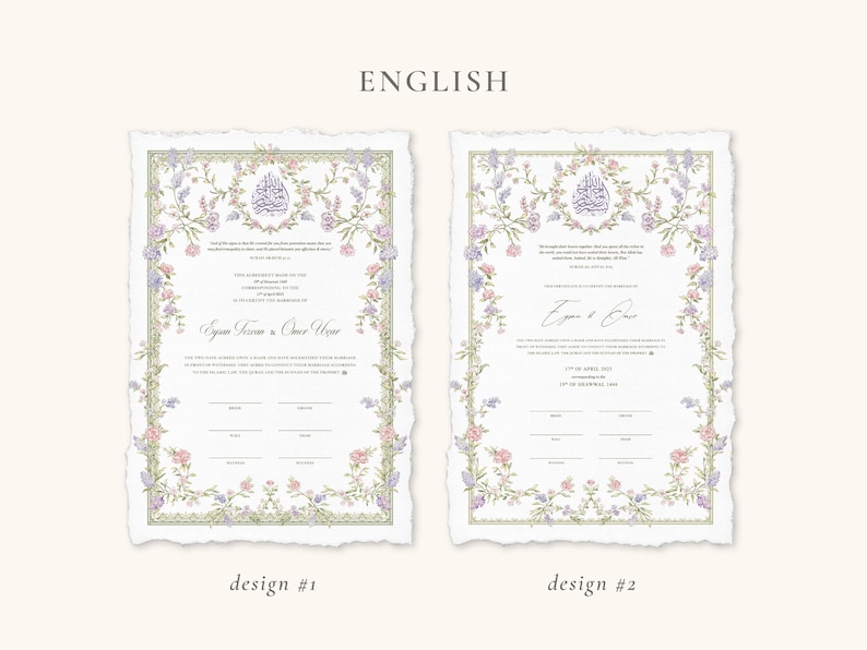 A4 Nikkah Certificate Pastel Floral | Dini Nikah Belgesi Akdi Hatıra | Islamic Marriage Contract Wedding Muslim Keepsake image 8