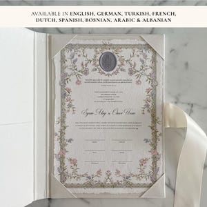 Wachssiegel Floral Pastell Nikkah Zertifikat | Dini Nikah Belgesi Akdi Hatıra | Islamischer Ehevertrag, Hochzeit, muslimisches Andenken