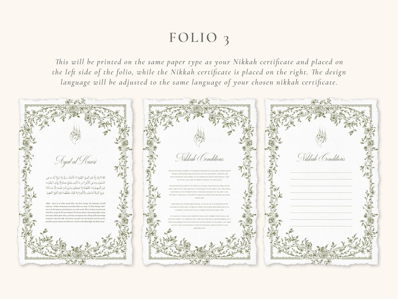 Floral Green Nikkah Certificate | Dini Nikah Belgesi Akdi Hatıra | Islamic Marriage Contract Wedding Muslim Keepsake image 5