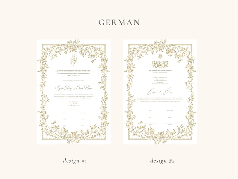 Certificato A4 Nikkah Floreale Oro / Dini Nikah Belgesi Akdi Hatıra / Contratto di matrimonio islamico Matrimonio Musulmano Ricordo immagine 9