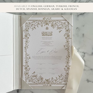 Certificato A4 Nikkah Floreale Oro / Dini Nikah Belgesi Akdi Hatıra / Contratto di matrimonio islamico Matrimonio Musulmano Ricordo immagine 1