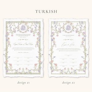 A4 Nikkah Certificate Pastel Floral | Dini Nikah Belgesi Akdi Hatıra | Islamic Marriage Contract Wedding Muslim Keepsake image 11