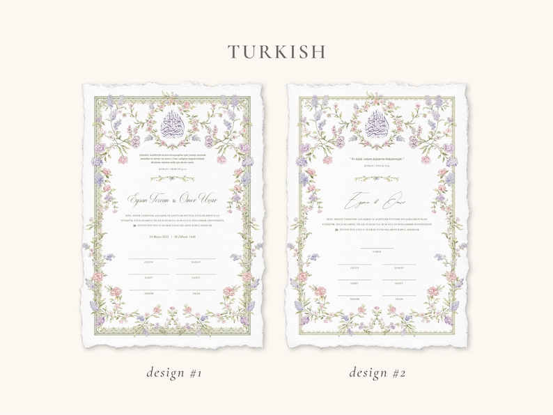 A4 Nikkah Certificate Pastel Floral | Dini Nikah Belgesi Akdi Hatıra | Islamic Marriage Contract Wedding Muslim Keepsake image 11