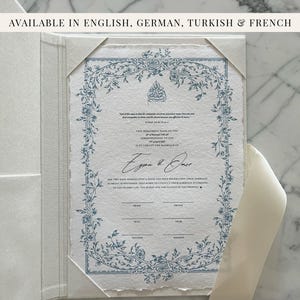 Floral Blau Nikkah-Zertifikat | Dini Nikah Belgesi | Islamische Heiratsurkunde | Islamische Ehekunde | Nikkah Nama |  Personalisiert