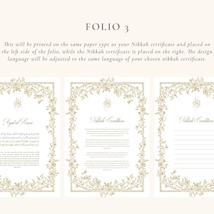 Certificato A4 Nikkah Floreale Oro / Dini Nikah Belgesi Akdi Hatıra / Contratto di matrimonio islamico Matrimonio Musulmano Ricordo immagine 5