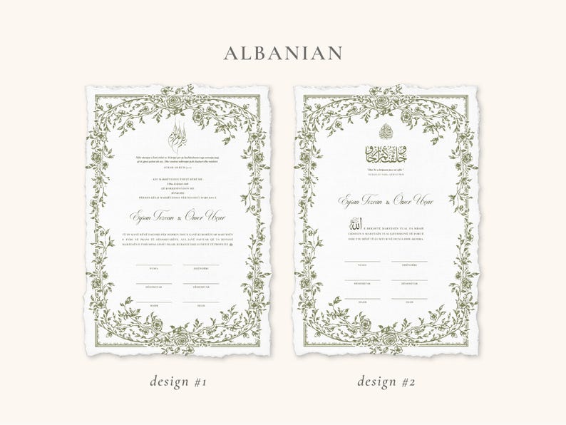 Floral Green Nikkah Certificate | Dini Nikah Belgesi Akdi Hatıra | Islamic Marriage Contract Wedding Muslim Keepsake image 13