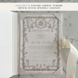 Verträumtes Pastell Nikkah-Zertifikat | Dini Nikah Belgesi | Islamische Heiratsurkunde | Englisch/Deutsch/Türkisch/Französisch/Dutch/Spanisch/Albanisch