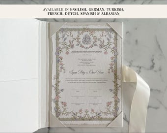 Dreamy Pastel Nikkah-certificaat | Dini Nikah Belgesi | Islamitische huwelijksakte | Engels/Duits/Turks/Frans/Nederlands/Spaans/Albanees