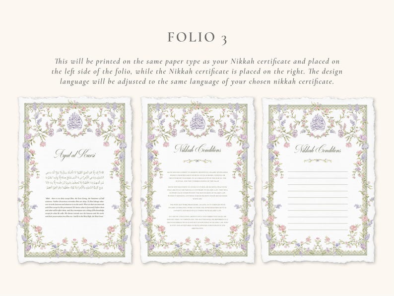 A4 Nikkah Certificate Pastel Floral | Dini Nikah Belgesi Akdi Hatıra | Islamic Marriage Contract Wedding Muslim Keepsake image 5