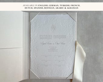A4 Nikkah Certificate Embossed Victorian Minimalistic | Dini Nikah Belgesi Akdi Hatıra | Islamic Marriage Contract Wedding Muslim Keepsake