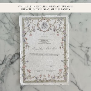 Certificato Nikkah Pastello Dreamy / Dini Nikah Belgesi / Certificato di matrimonio islamico / Inglese/Tedesco/Turco/Francese/Olandese/Spagnolo/Albanese