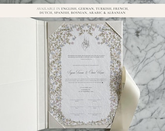 A4 Nikkah Certificate Flowers | Dini Nikah Belgesi Akdi Hatıra | Islamic Marriage Contract Wedding Muslim Keepsake
