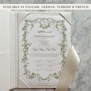 Barock Grün Nikkah-Zertifikat | Dini Nikah Belgesi | Islamische Heiratsurkunde | Islamische Ehekunde | Nikkah Nama |  Personalisiert