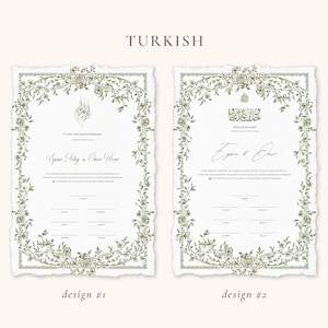 Floral Green Nikkah Certificate | Dini Nikah Belgesi Akdi Hatıra | Islamic Marriage Contract Wedding Muslim Keepsake image 11