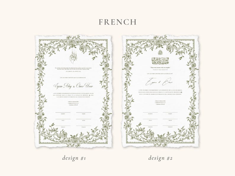 Floral Green Nikkah Certificate | Dini Nikah Belgesi Akdi Hatıra | Islamic Marriage Contract Wedding Muslim Keepsake image 10