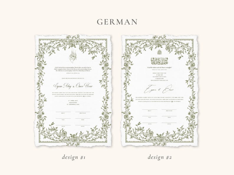 Floral Green Nikkah Certificate | Dini Nikah Belgesi Akdi Hatıra | Islamic Marriage Contract Wedding Muslim Keepsake image 9