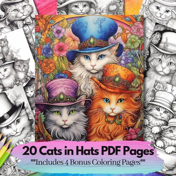 Coloring Pages Cats With Hats - Etsy