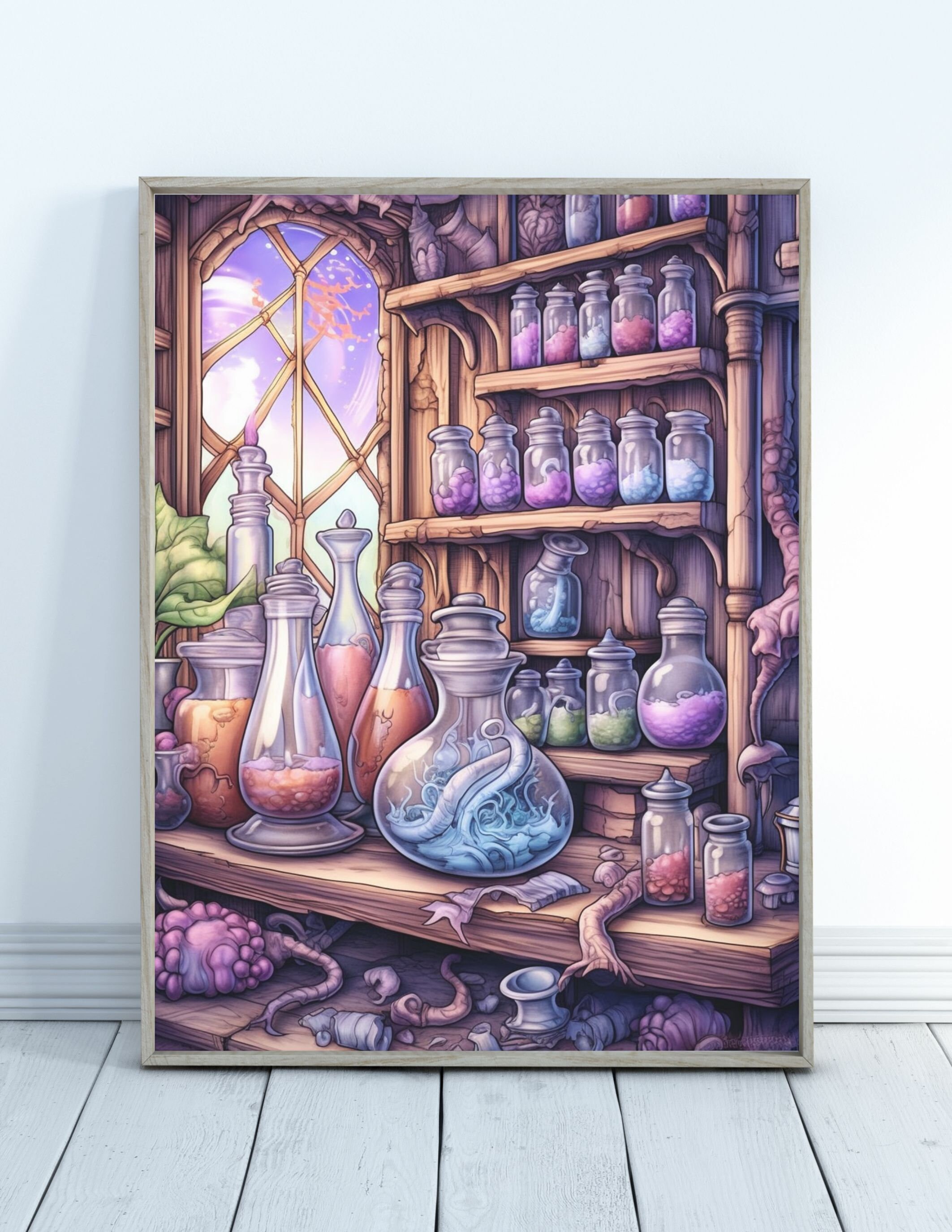 Wizard's Lab Coloring Pages Detailed Pattern Interior Etsy