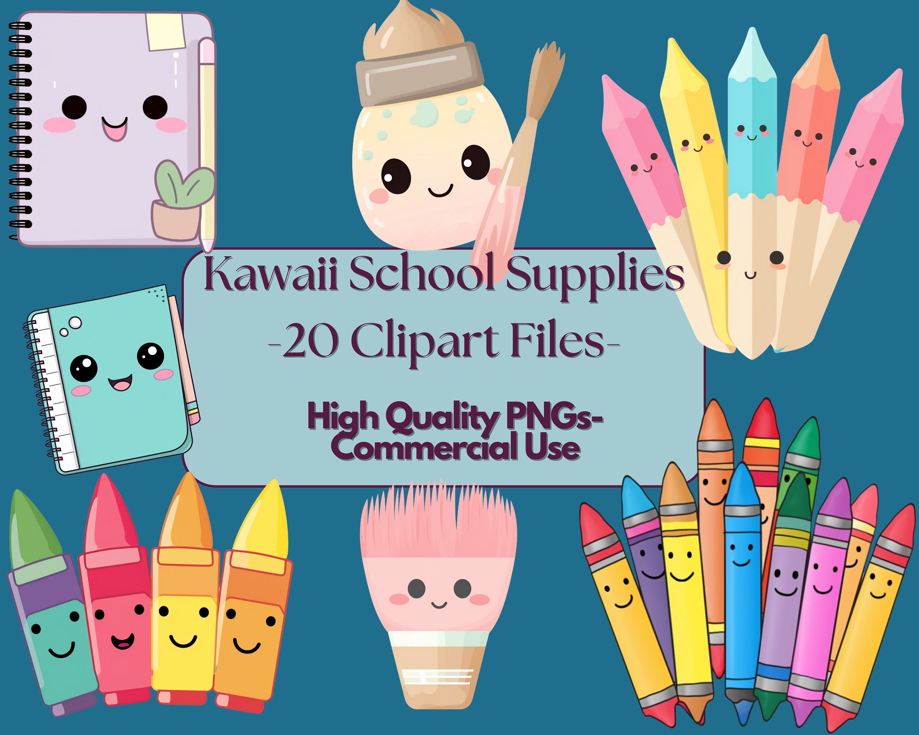 Kawaii Art Supplies Digital Stamp Art Supplies Clipart / Cute Art