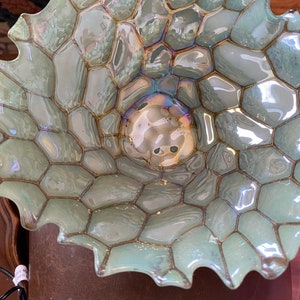 Blue Iridescent Fused Glass Art Bowl