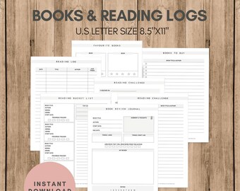 Books and Reading Logs Printable, U.S Letter Size - 8.5"x11", INSTANT DIGITAL DOWNLOAD