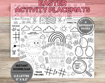 Easter Coloring Placemats, Easter Activities, Easter Activity Placemat, Printable Easter Placemat for Kids