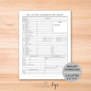 Pet Sitter Information Sheet, Pet Sitting, Pet Care Guide, Animal Care Instructions, House Sitting