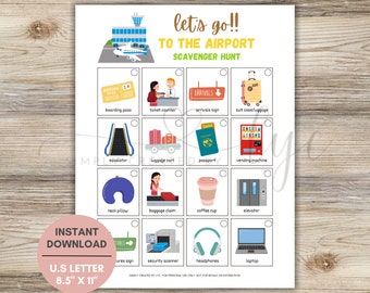 Airport Scavenger Hunt, Travel Treasure Hunt Printable, Scavenger Hunt For Kids, Kids Road Trip Game, Preschool Outdoor Activity, Kids Game