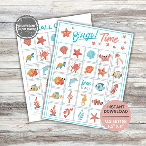 Sea Friends Themed Bingo Cards, Birthday Party Activity, Printable Party Games, Kids Birthday Game, Printable Birthday Party Activity
