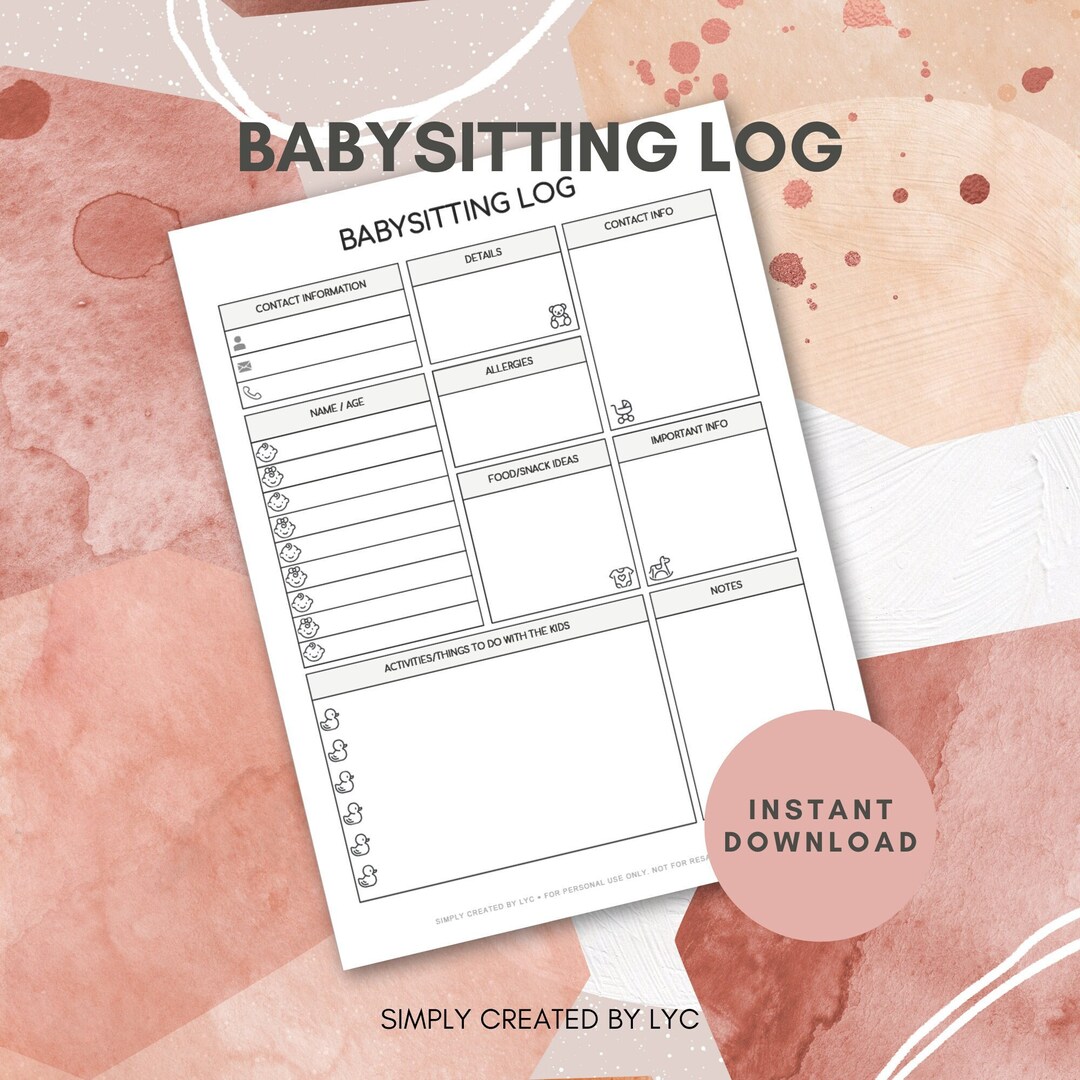 Babysitting Log, Babysitting Logbook, Log Book, Childcare Record ...
