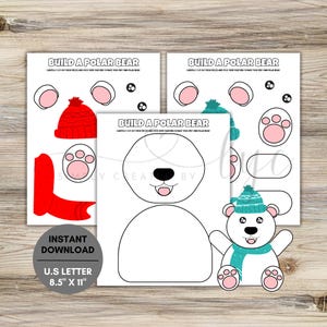 Build a Polar Bear Craft, Kids Winter Activity, Kids Crafts, Winter Crafts, Holiday Craft, Cut and Paste Activity