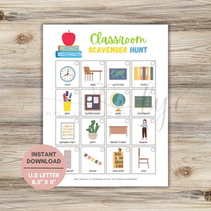 Classroom Scavenger Hunt, Scavenger Hunt Printable, Scavenger Hunt For Kids, First Day of School, Kids Indoor Activity, Kids Classroom Game