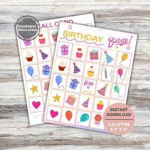 Birthday Themed Bingo Cards, Birthday Party Activity, Birthday Game, Printable Party Games, Kids Birthday Game, Printable Birthday Activity