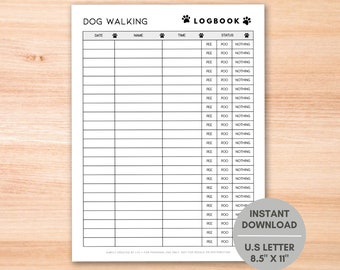 Dog Walking Log, Logbook, Pet Exercise Tracker, Pet Diary, Dog Walking Tracker, Dog Exercise Tracker, Pet Log, Pet Tracker