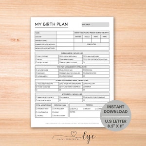 Birth Plan, Personalized Birth Plan, Birth Preparation, Pregnancy Tool, Mom to Be, Birth Planner, Birth Instructions, Hospital Instructions