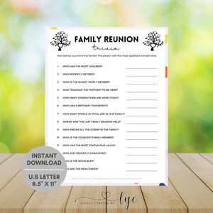 Family Reunion Trivia, Family Reunion Questions, Family Reunion Party Game, Family Reunion Icebreaker Games, Family Gathering Game