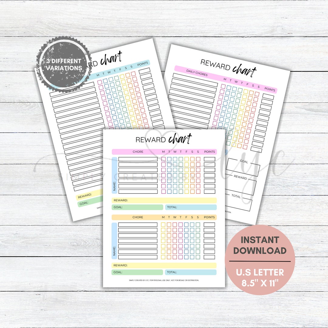 Kids Reward Chart, Printable Chart for Kids Behavior, Kids Reward Chart ...