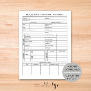 House Sitter Information Sheet, House Sitting Checklist, House Sitting Info Sheet, Vacation House Sitter Guide, House Sitting Instructions
